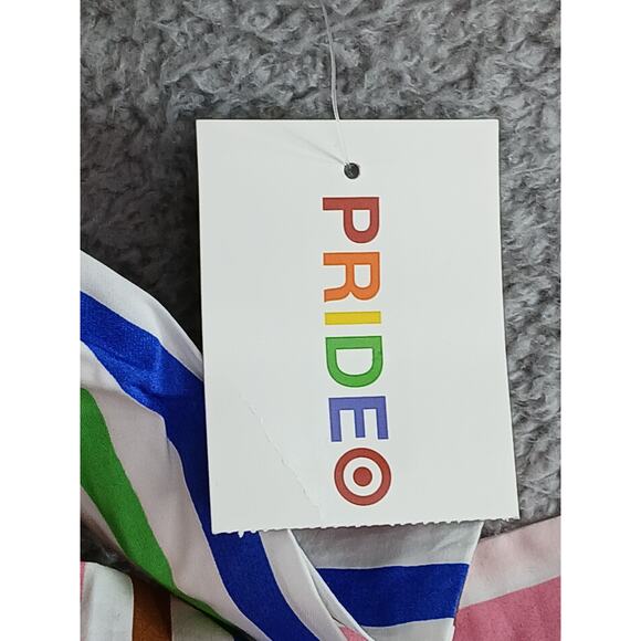Target Pride Rainbow Dress Womens Medium Shirt Button Up Belted Maxi Stripe NWT - Picture 3 of 8